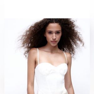 New Zara Corset Sweetheart Neckline Linen Blend White Bodysuit / Top